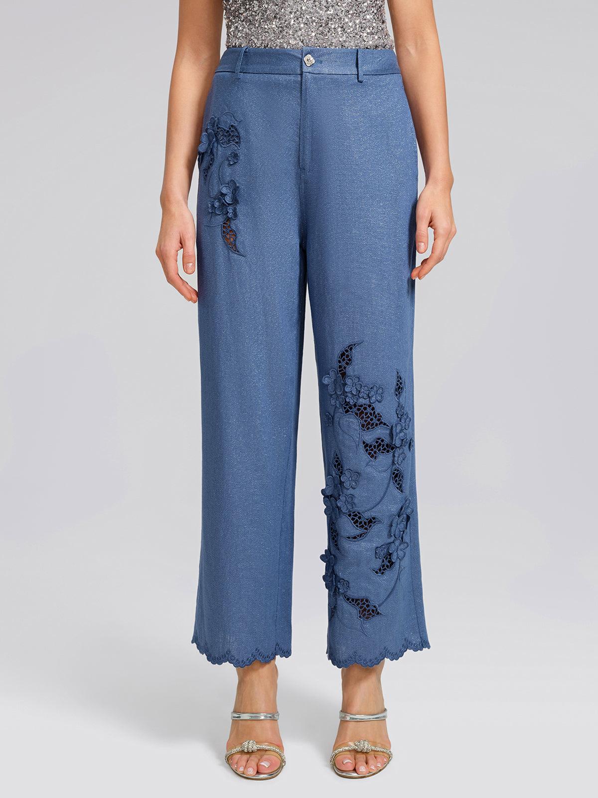 Art Cutout Floral Embroidered Linen Pants
