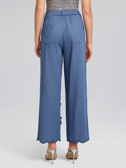 Art Cutout Floral Embroidered Linen Pants