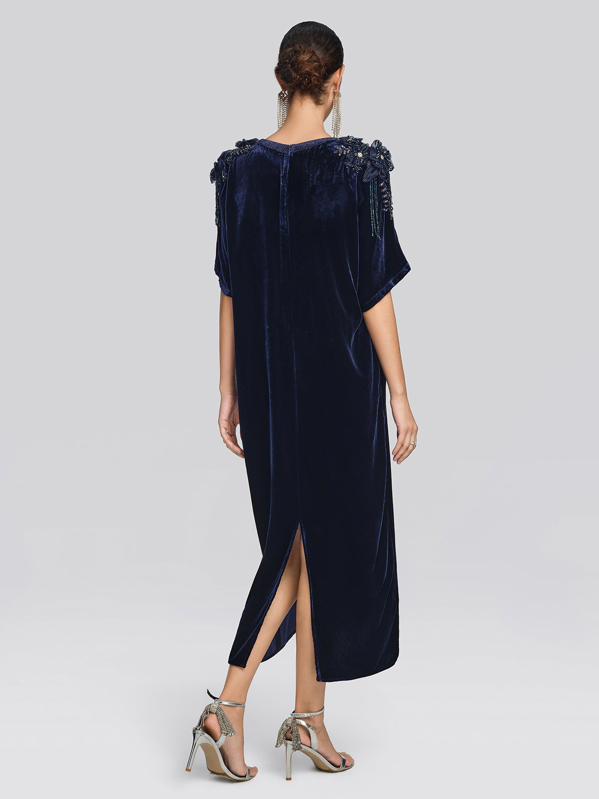 Velvet 3D Floral Rhinestone Dress