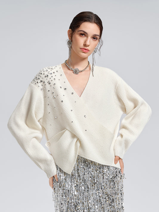 Asymmetric Hand-Beaded Crystal Sweater