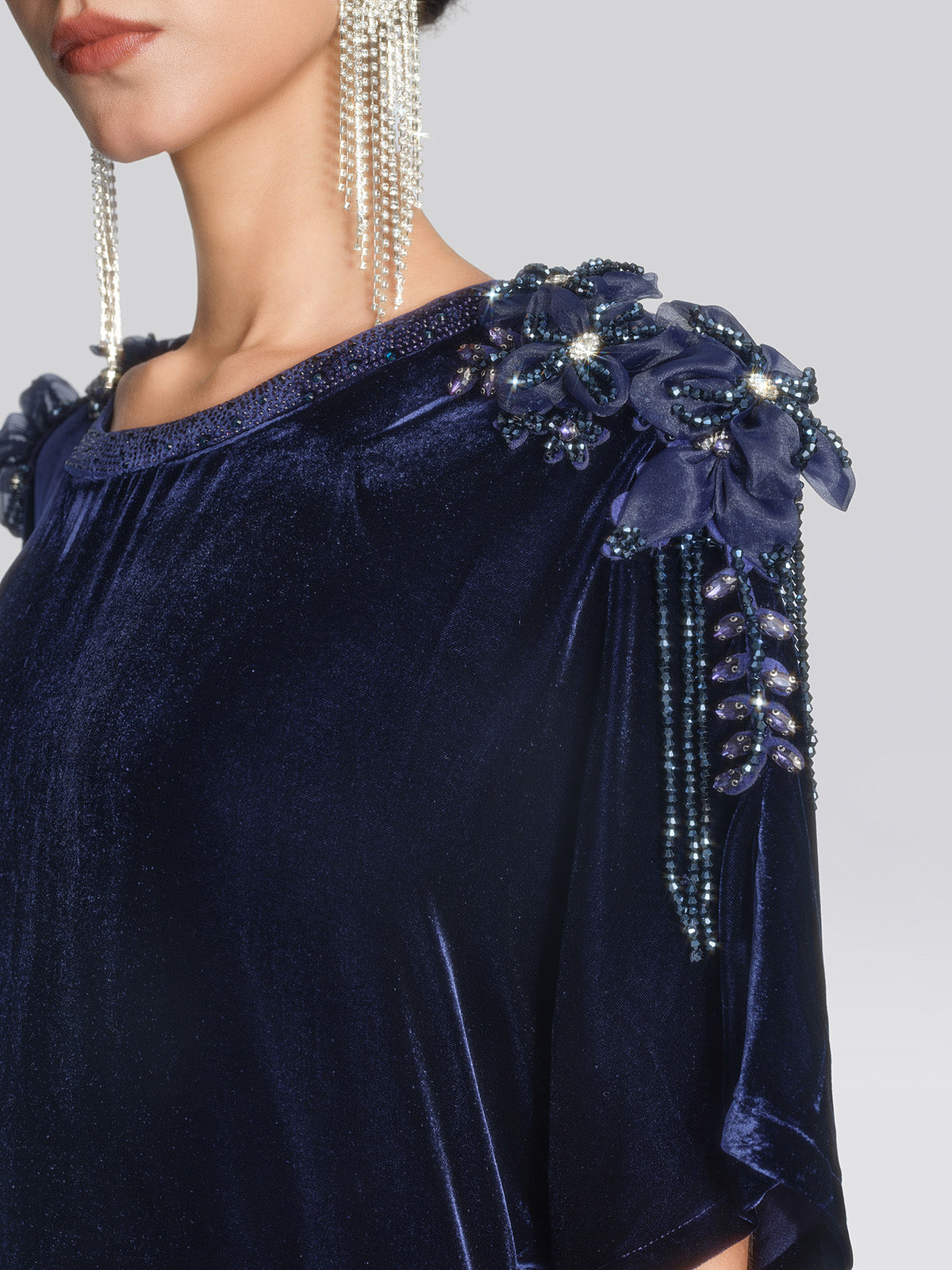 Velvet 3D Floral Rhinestone Dress