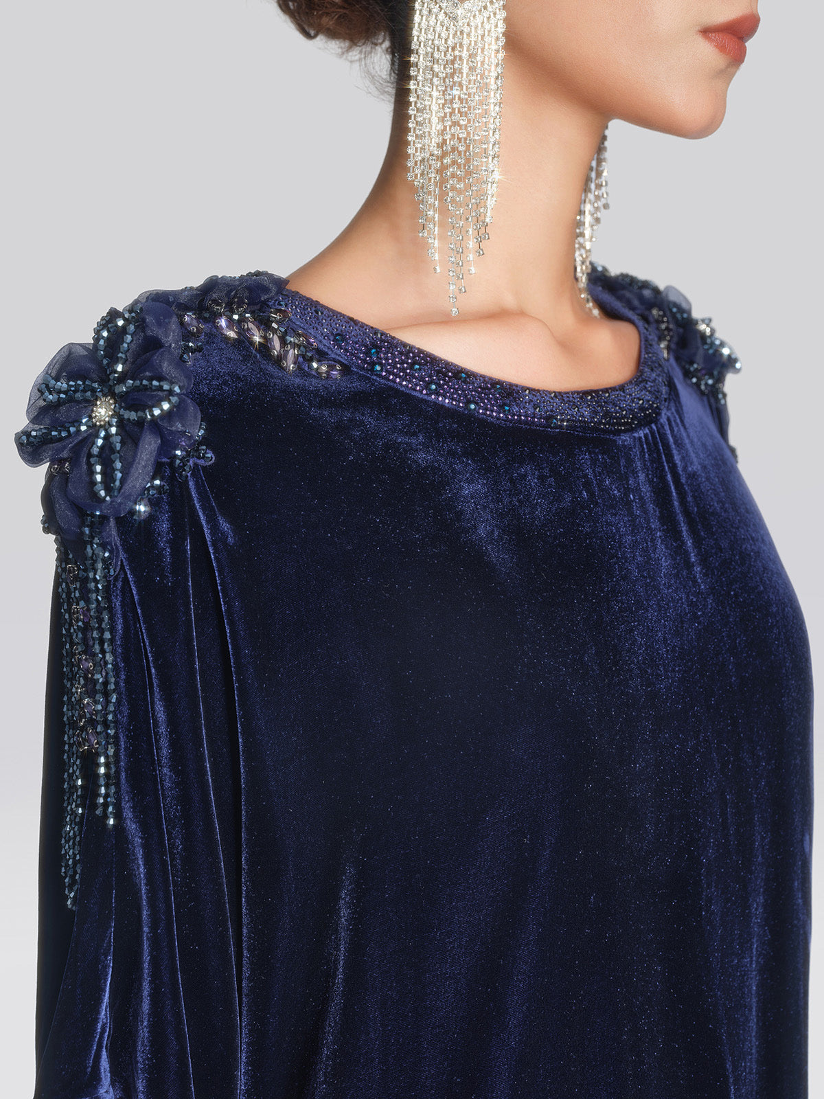 Velvet 3D Floral Rhinestone Dress