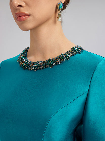 Silk-Wool Hand-Beaded Dress (Belt Included)