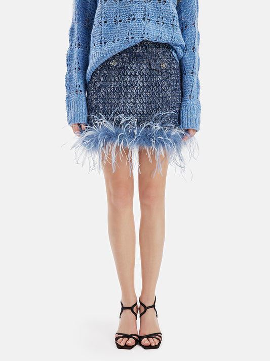 Luxe Detachable Feathers Wool-Blend  Skirt