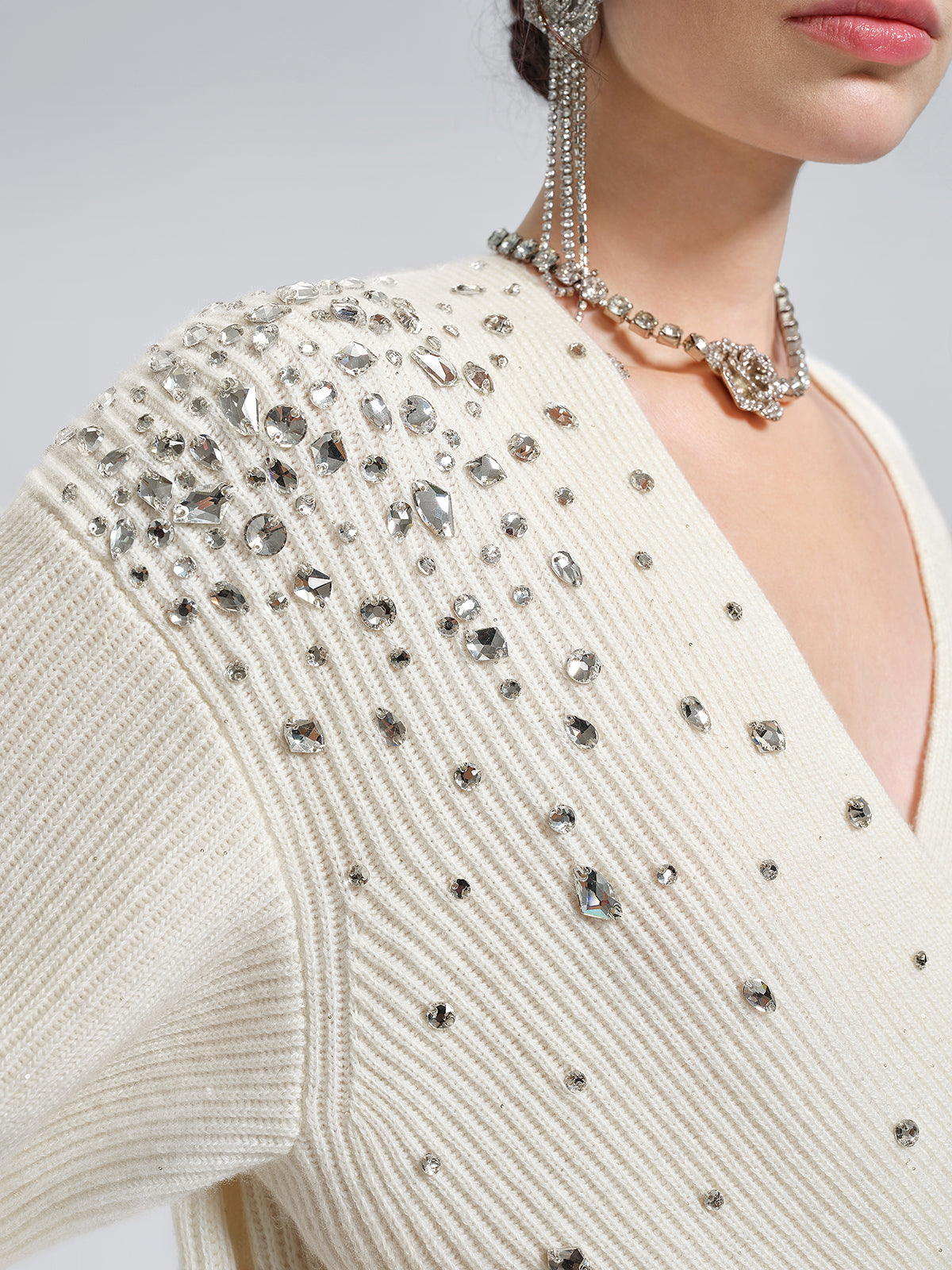 Asymmetric Hand-Beaded Crystal Sweater