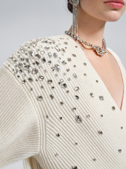 Asymmetric Hand-Beaded Crystal Sweater
