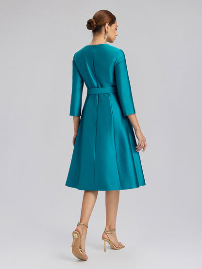 Silk-Wool Hand-Beaded Dress (Belt Included)