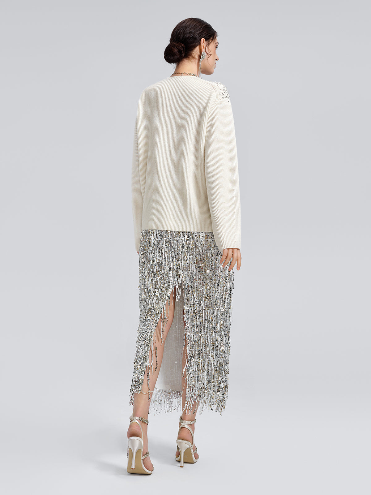 Asymmetric Hand-Beaded Crystal Sweater