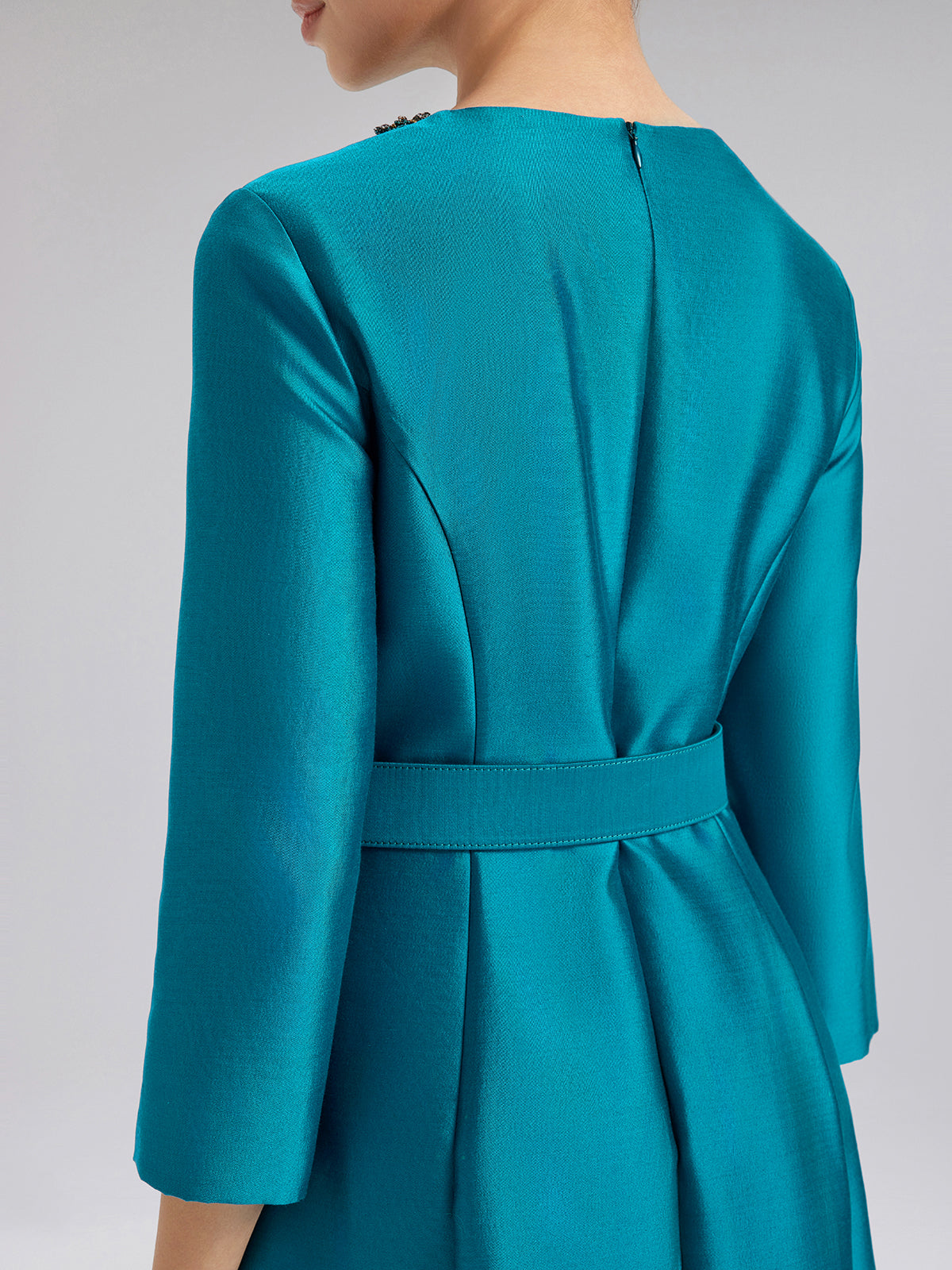 Silk-Wool Hand-Beaded Dress (Belt Included)