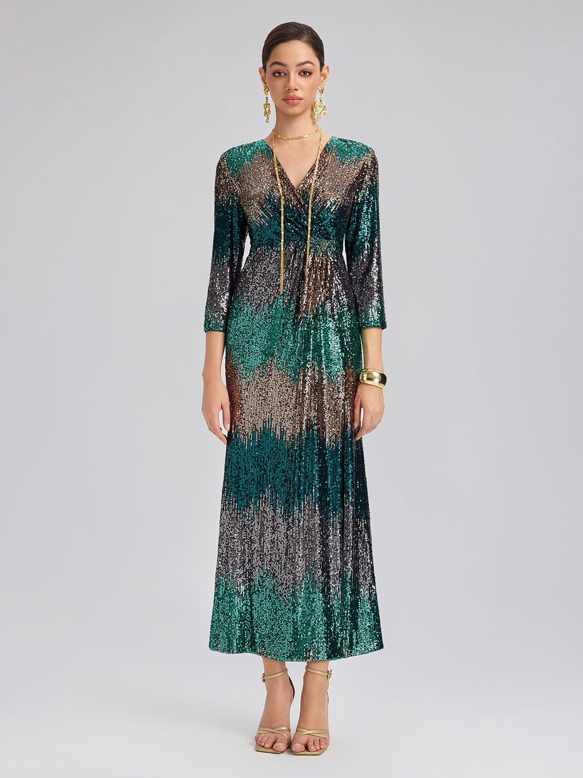 Gradient Sequin V-Neck Stretch Dress