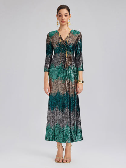 Gradient Sequin V-Neck Stretch Dress