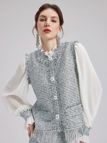 Minimalist Sequin Tweed Vest Patchwork Coat