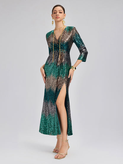 Gradient Sequin V-Neck Stretch Dress