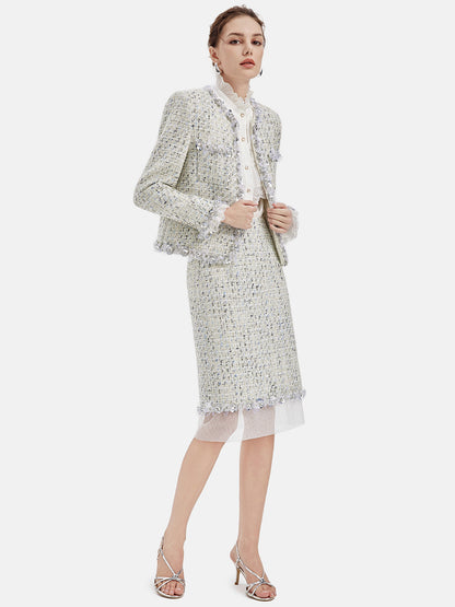 Sequin Trimmed French Tweed Short Jacket