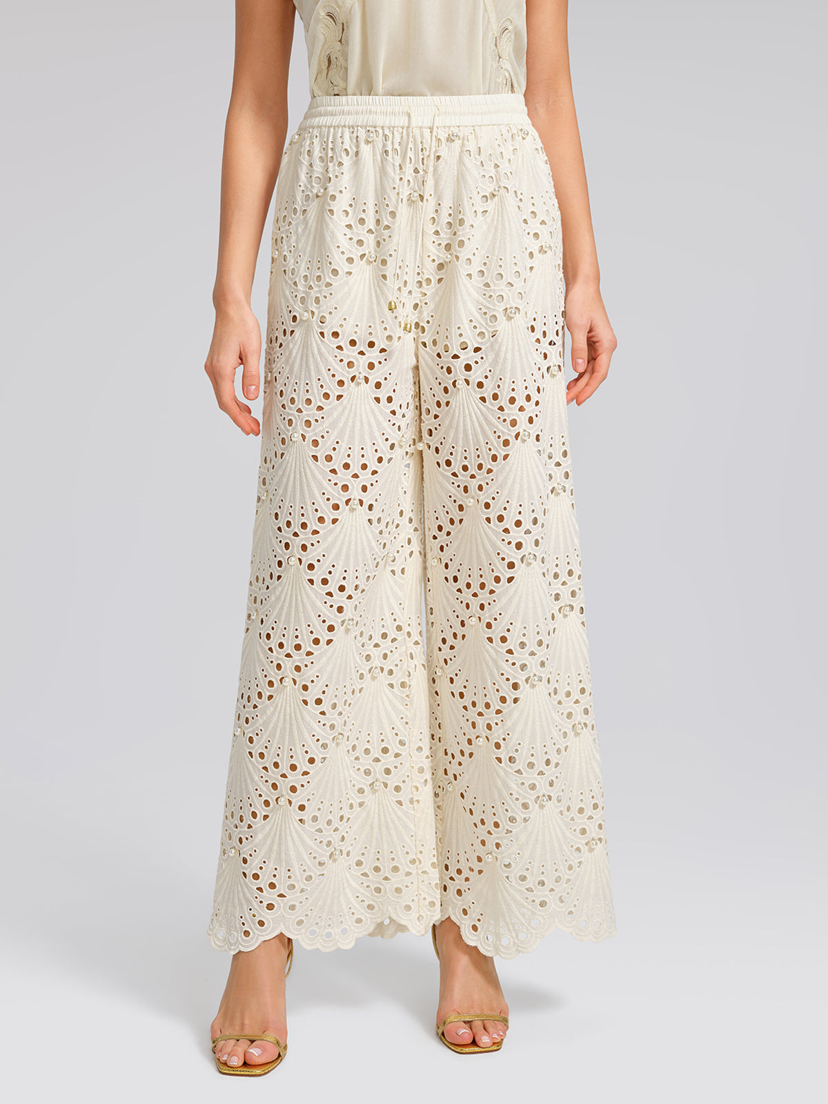 100% Cotton Burnout Pearl Elasticated Waist Trousers