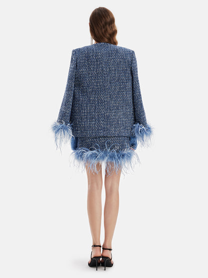 Luxe Detachable Feathers Wool-Blend Jacket