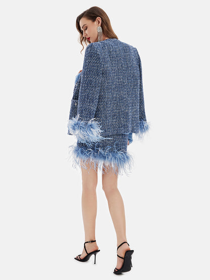 Luxe Detachable Feathers Wool-Blend Jacket