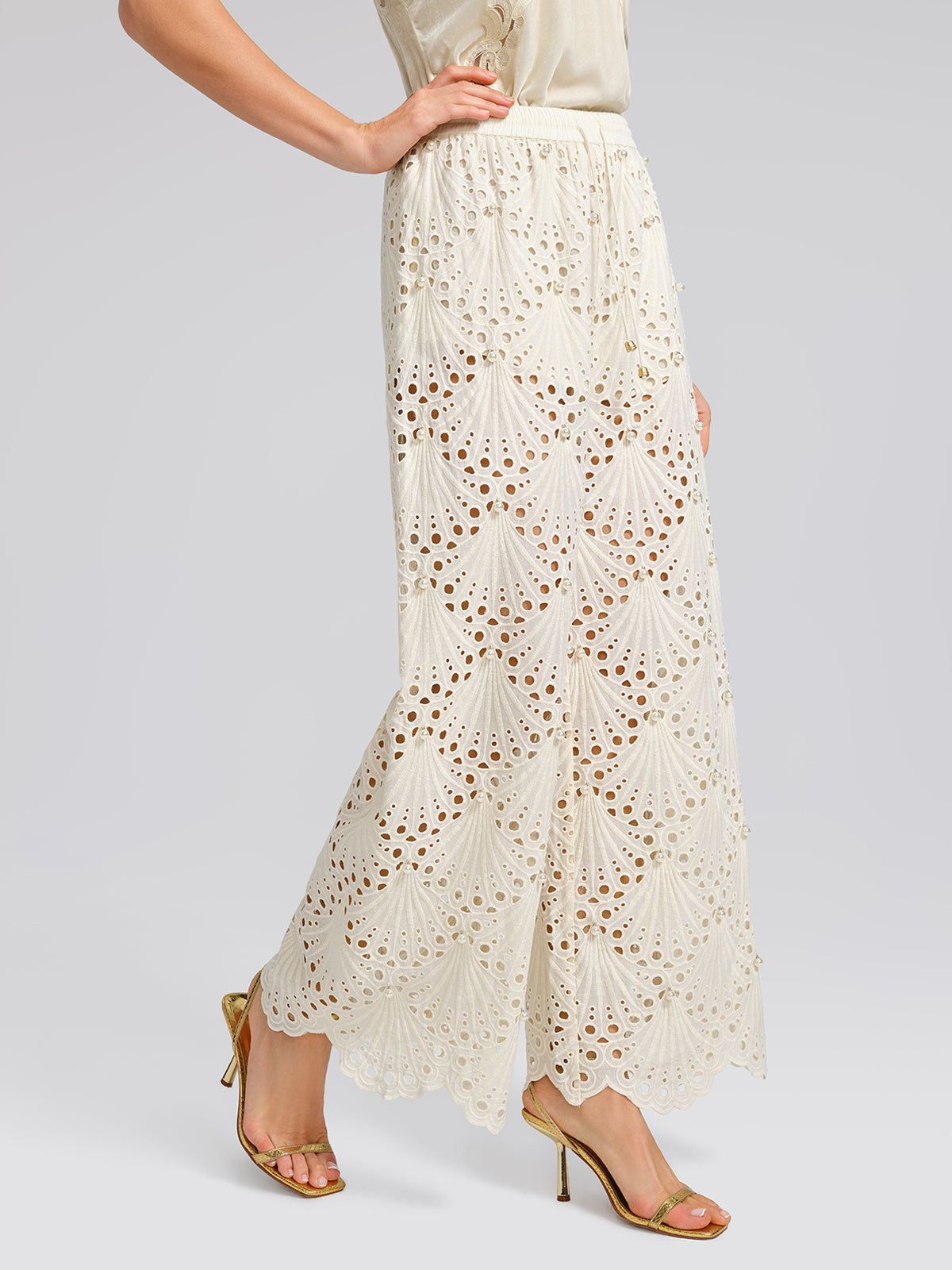 100% Cotton Burnout Pearl Elasticated Waist Trousers