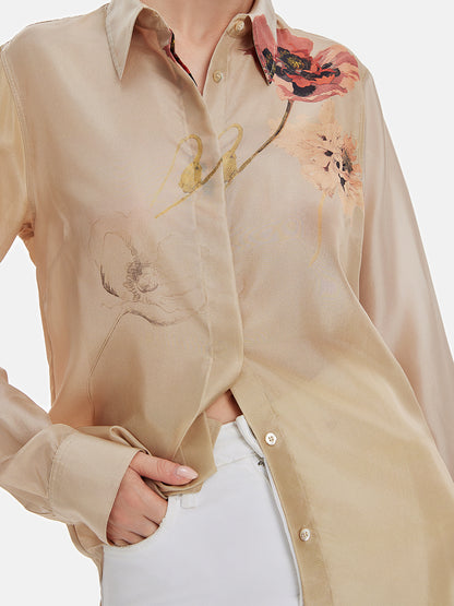 New Chinese Printed Silk Shirt