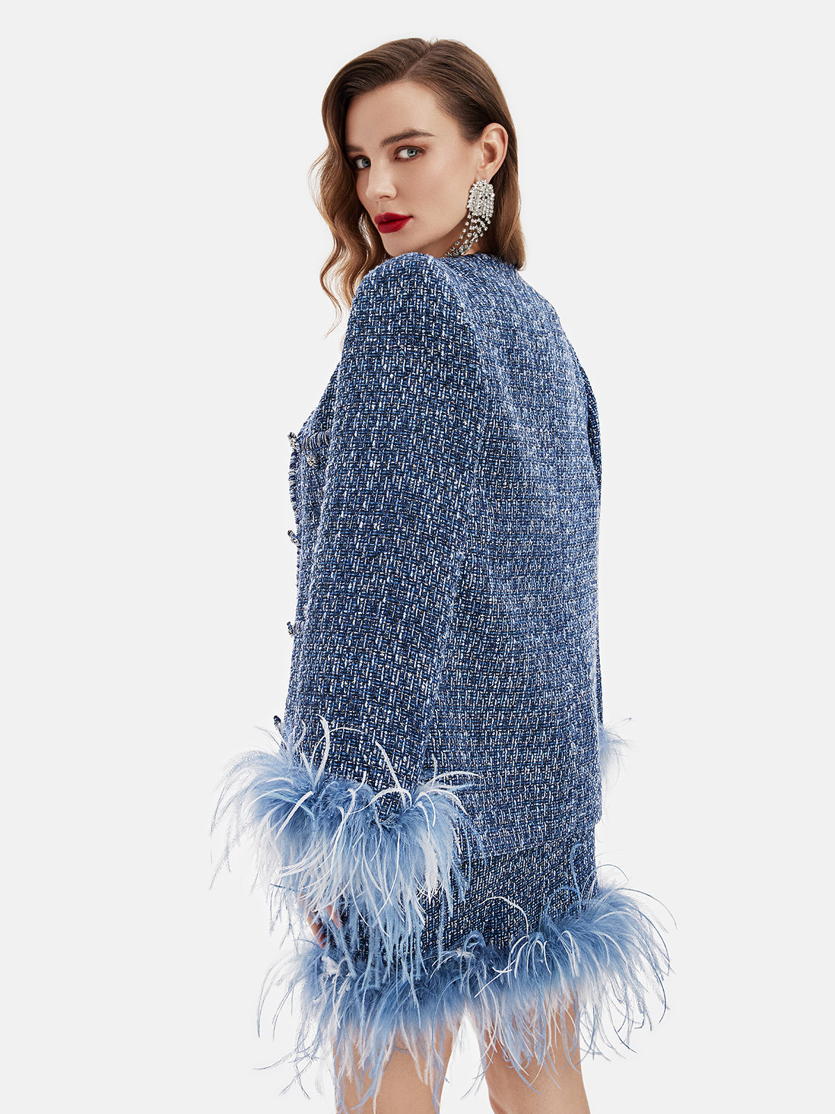 Luxe Detachable Feathers Wool-Blend Jacket