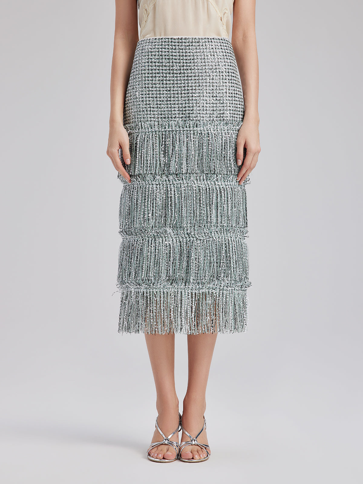 Minimalist Sequin Tweed Tassel Skirt