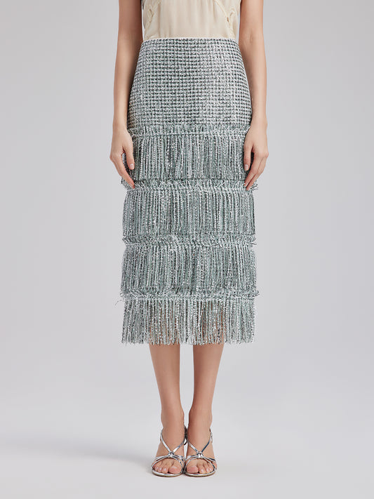 Minimalist Sequin Tweed Tassel Skirt