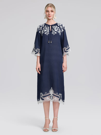 Ramie Floral Embroidered Cutwork Dress