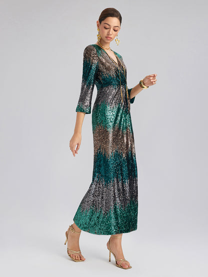 Gradient Sequin V-Neck Stretch Dress