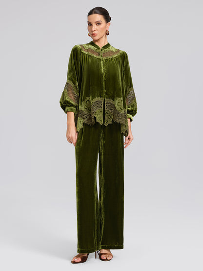 Silk Velvet Elastic-Waist Wide-Leg Pants