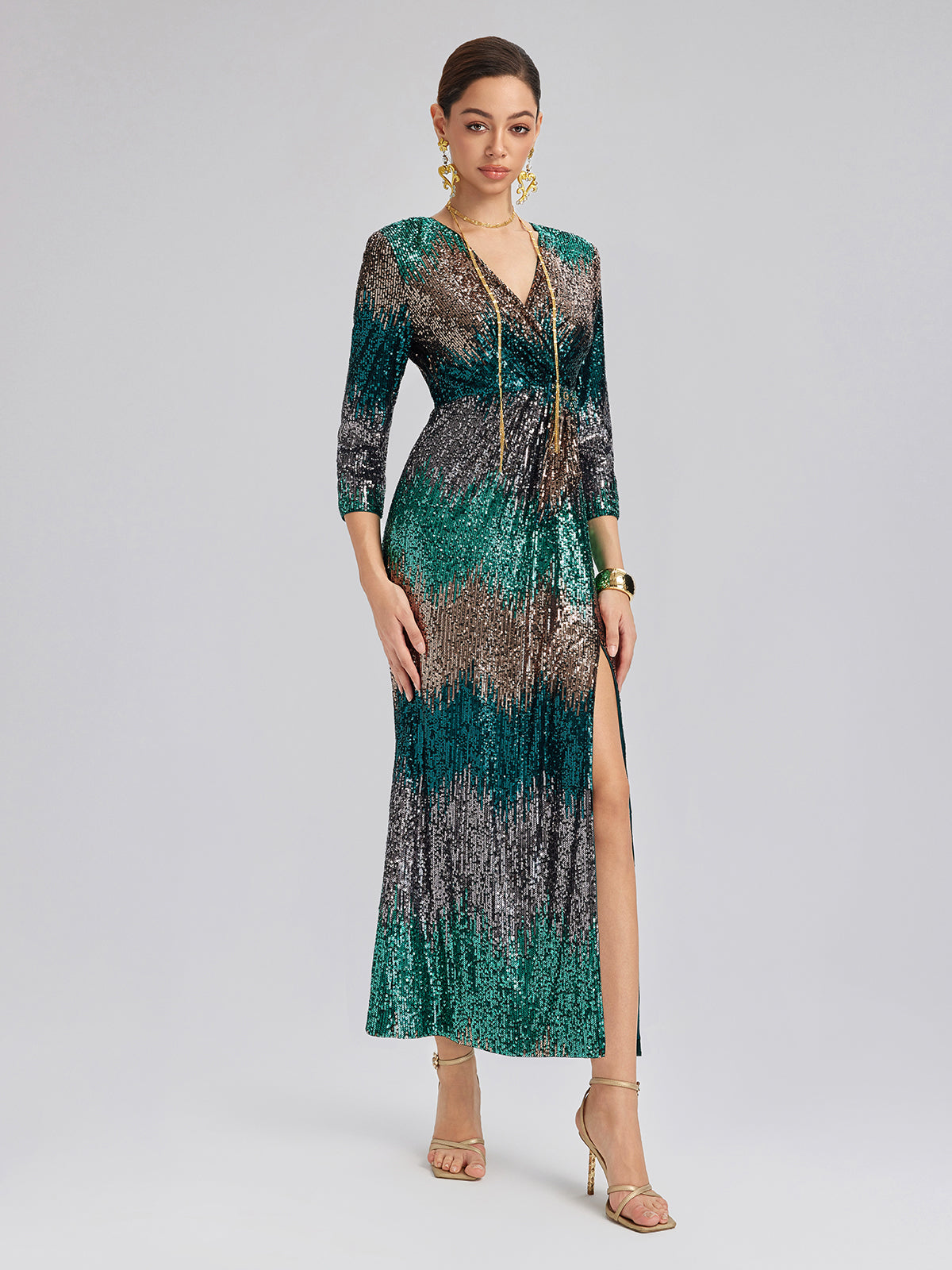 Gradient Sequin V-Neck Stretch Dress