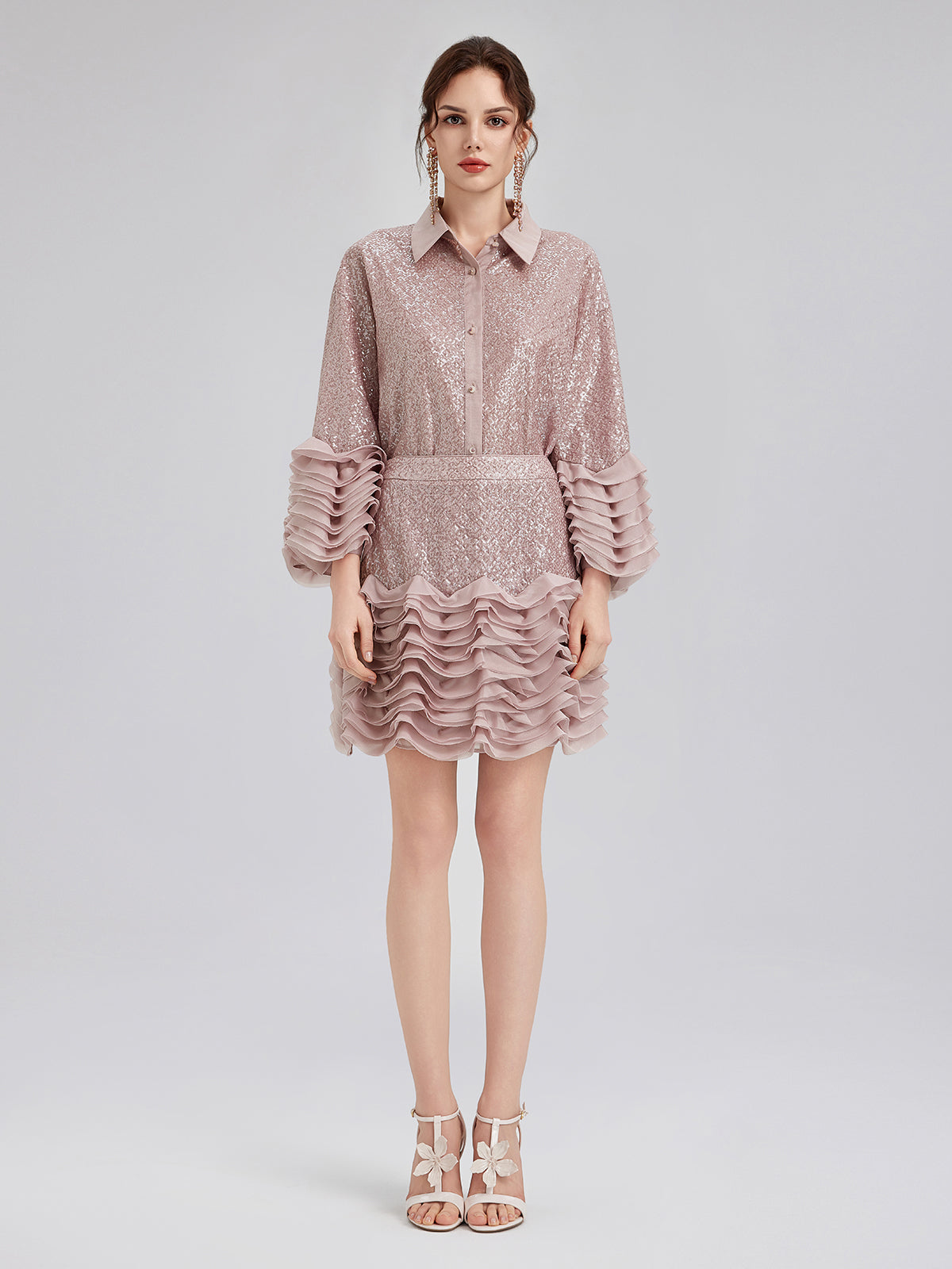 Final Sale | Luxe Ruffled Sequin Pleated Mini Skirt