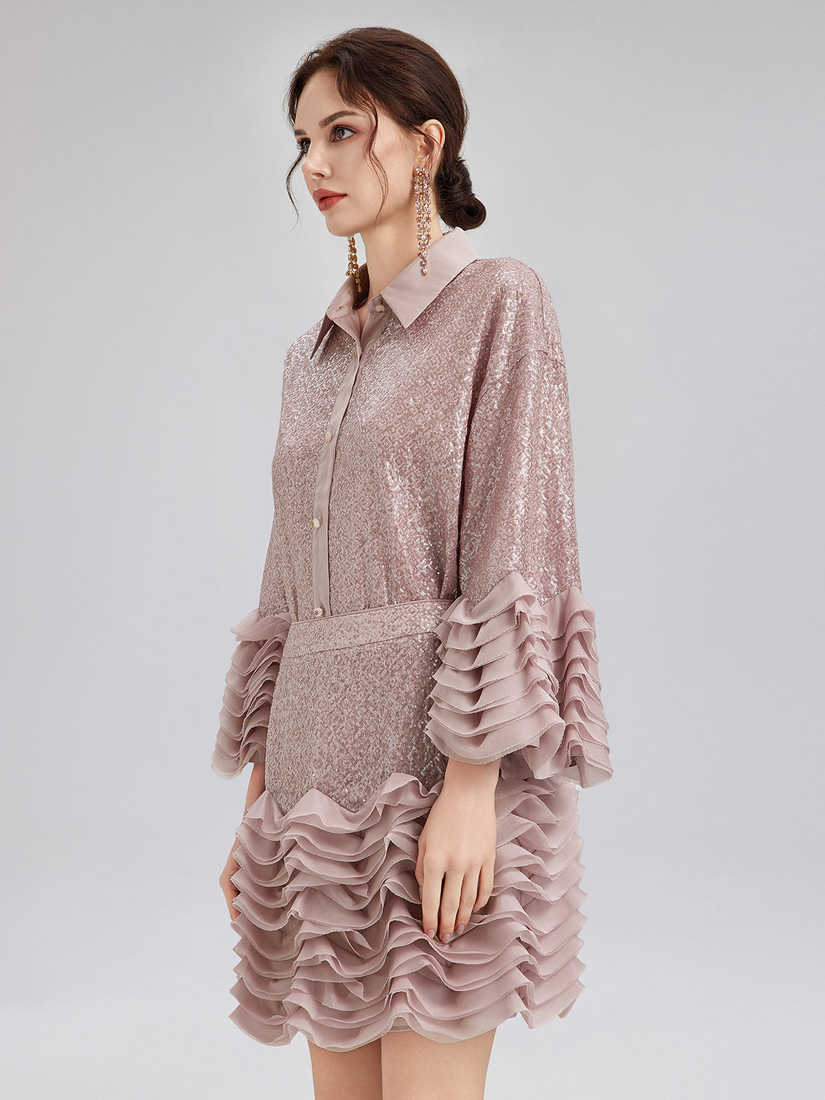 Final Sale | Luxe Ruffled Sequin Pleated Shirt