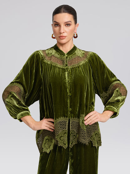 H-line Cutout Silk Velvet Top