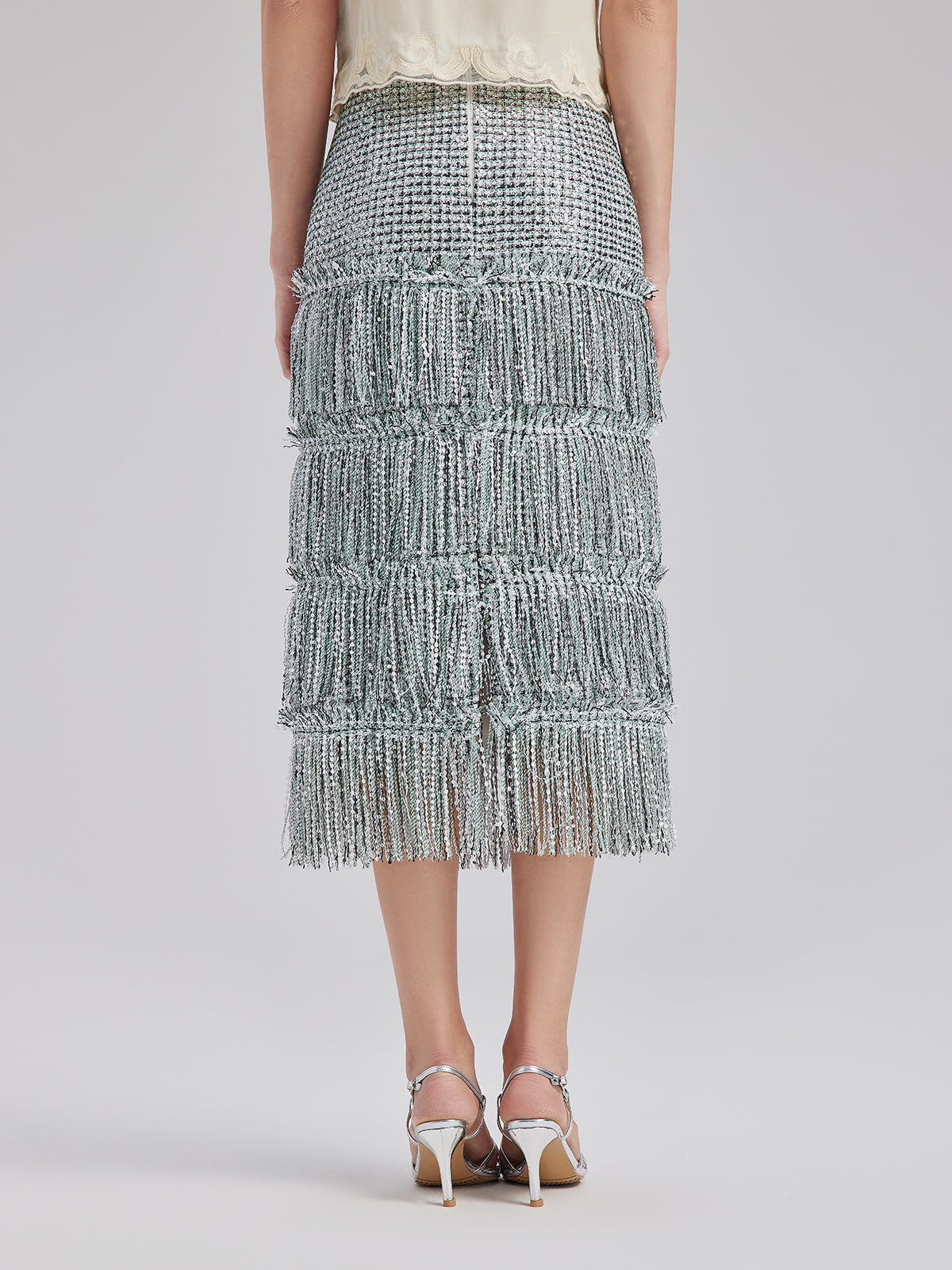 Minimalist Sequin Tweed Tassel Skirt