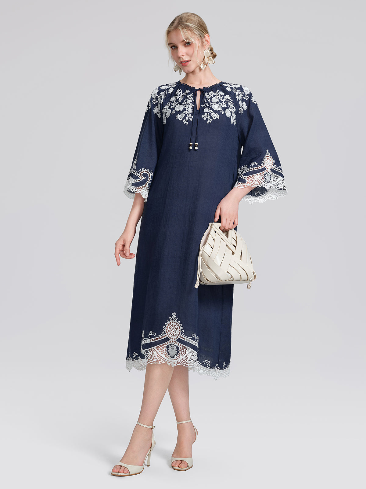 Ramie Floral Embroidered Cutwork Dress