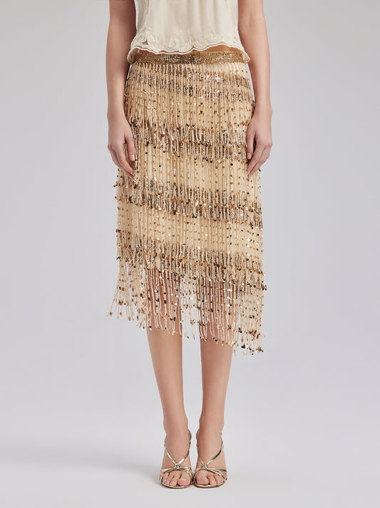 Luxe Sequined Tassel Bodycon Skirt