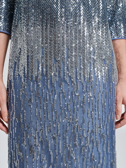 Fringe Gradient Sequin 3D Floral Dress