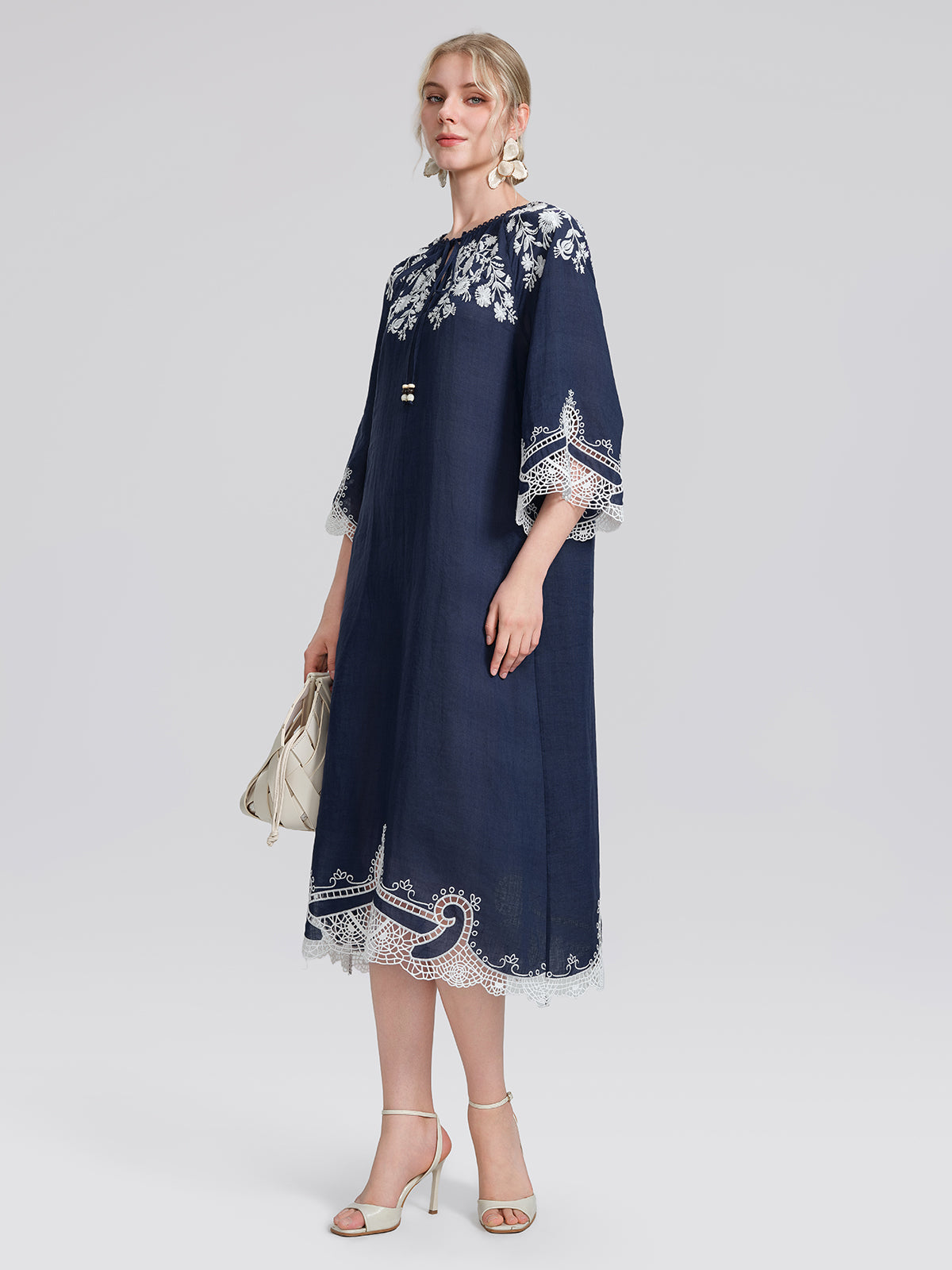 Ramie Floral Embroidered Cutwork Dress