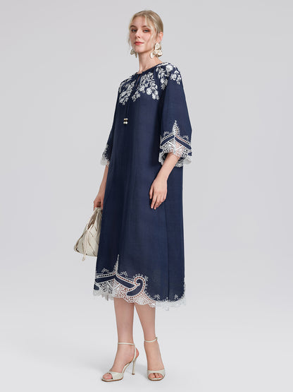 Ramie Floral Embroidered Cutwork Dress