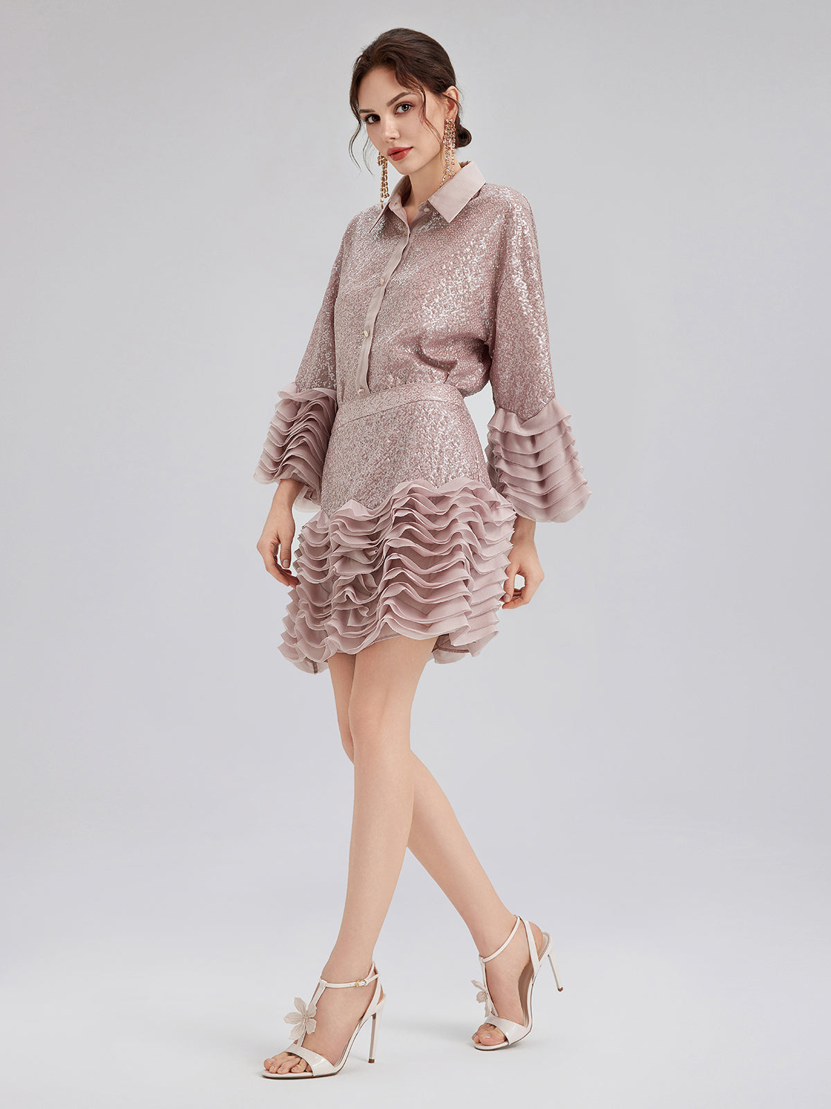 Final Sale | Luxe Ruffled Sequin Pleated Mini Skirt