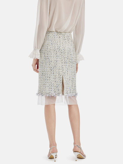 Sequin Trimmed French Mesh-Hem Design Skirt