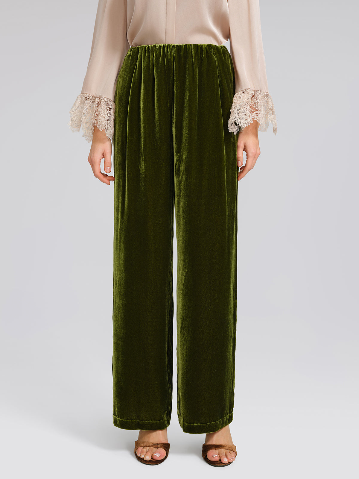 Silk Velvet Elastic-Waist Wide-Leg Pants