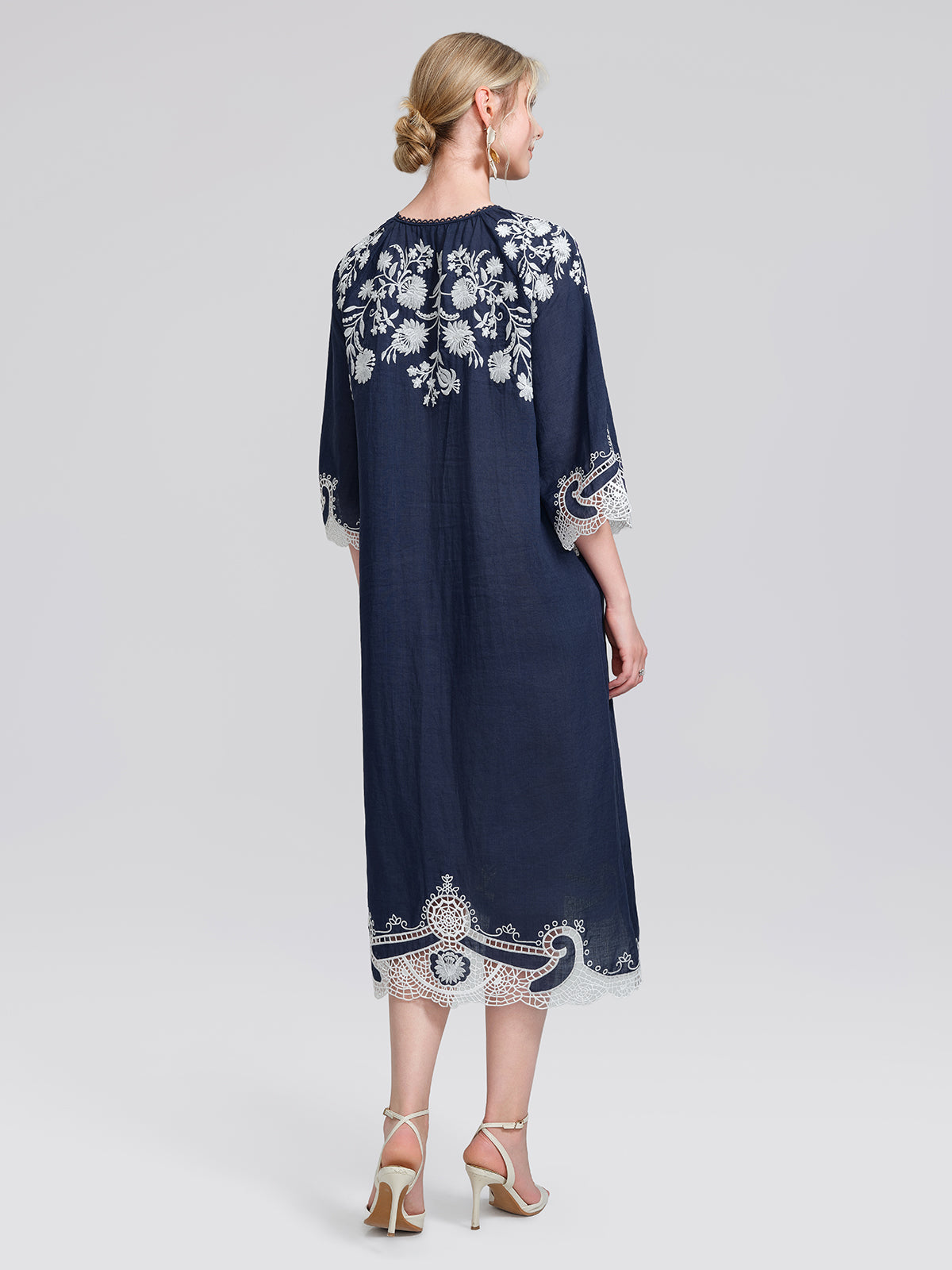 Ramie Floral Embroidered Cutwork Dress