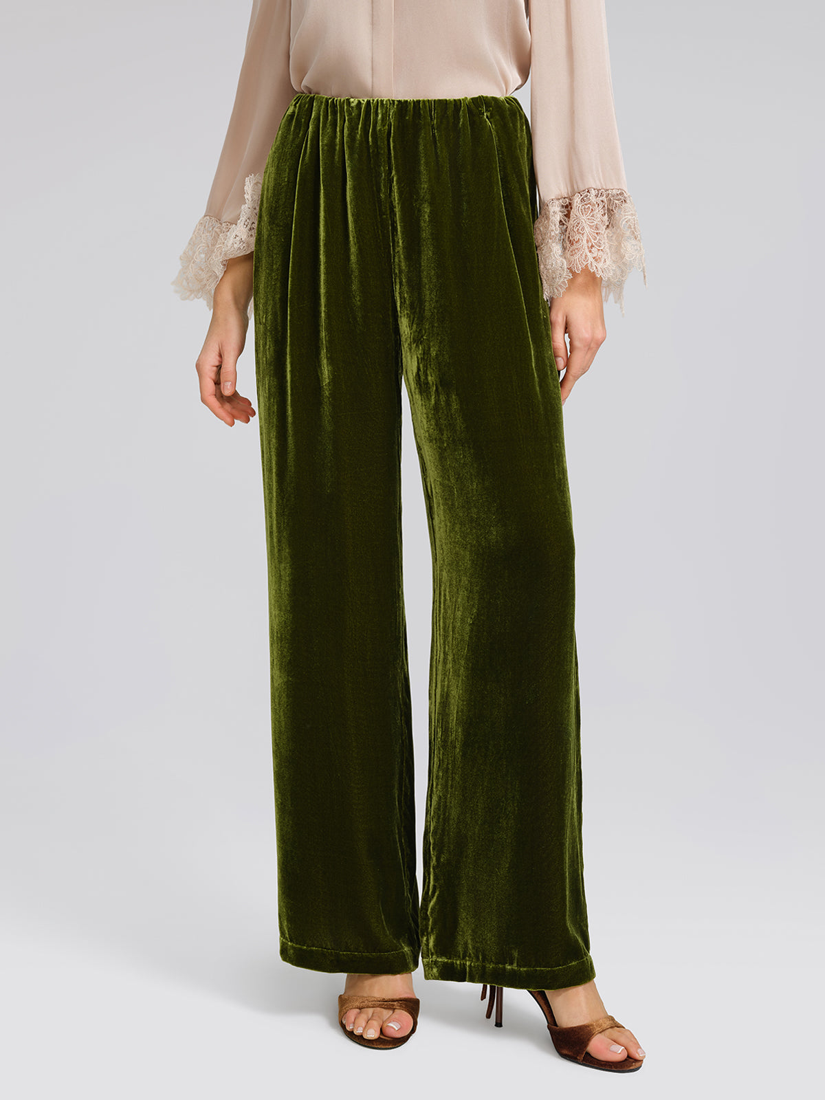 Silk Velvet Elastic-Waist Wide-Leg Pants