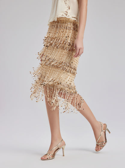 Luxe Sequined Tassel Bodycon Skirt