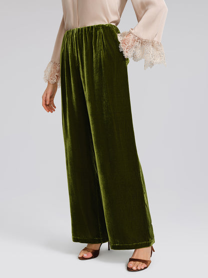 Silk Velvet Elastic-Waist Wide-Leg Pants