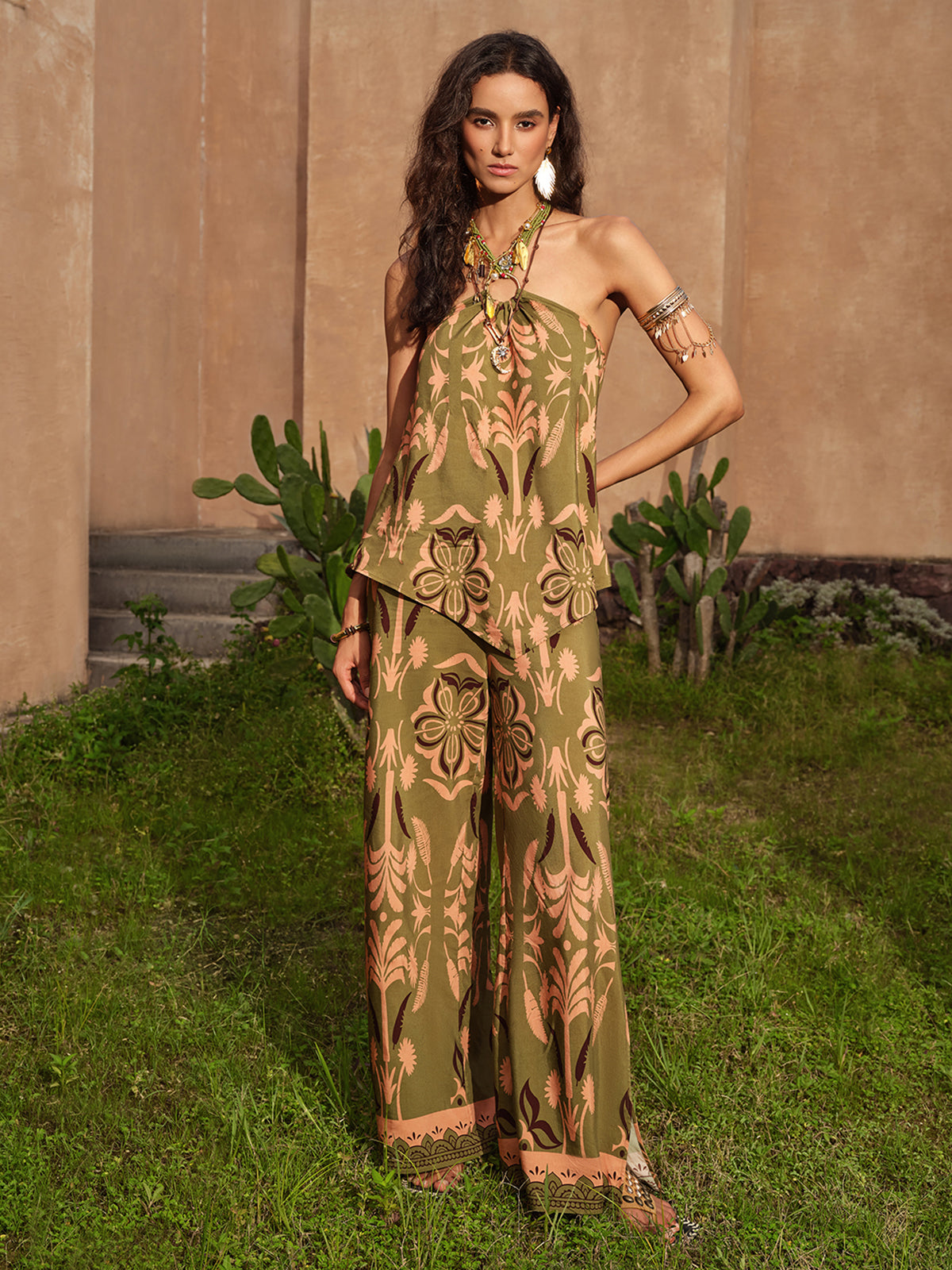 Vintage Botanical Print Beaded Strapless Top