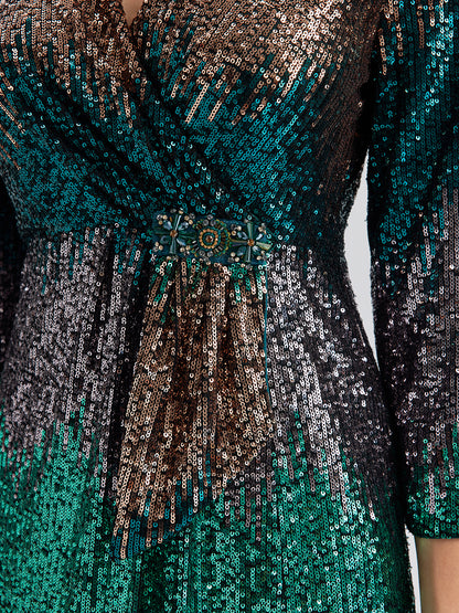 Gradient Sequin V-Neck Stretch Dress