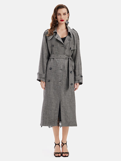 Classic Double-Breasted Linen Trench Coat