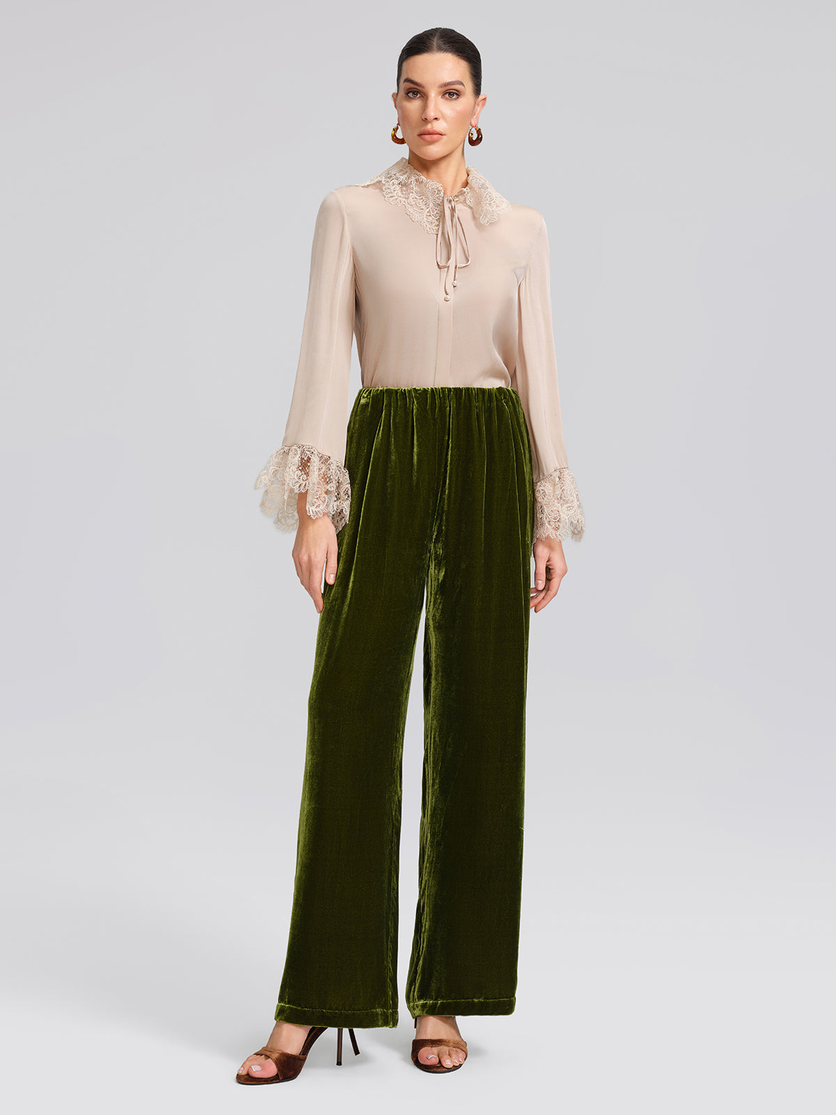 Silk Velvet Elastic-Waist Wide-Leg Pants
